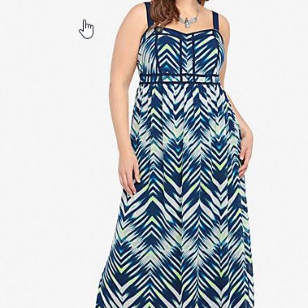 Torrid's Blue and Green Chevron maxi dress (used)